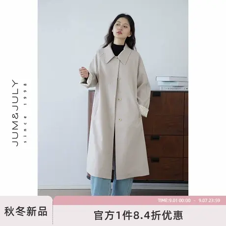 嘉茱莉韩版长款风衣女2025秋季新款上衣单排扣简约通勤休闲外套图片