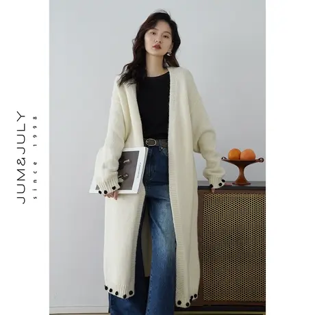 嘉茱莉2023秋季新款针织开衫外套女长款宽松针织上衣外套带毛球商品大图