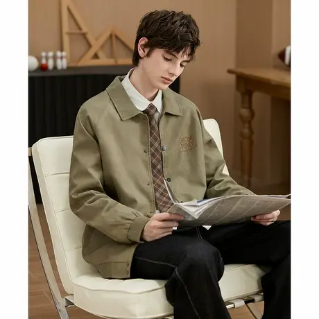 唐狮新款春秋季男长袖衬衫翻领领左胸文字休闲慵懒风外套潮TUTA商品大图