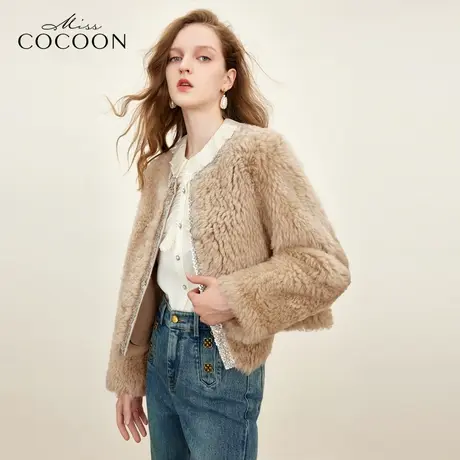 missCOCOON老钱风气质时髦2023冬季新女贵气皮毛一体皮草短外套商品大图