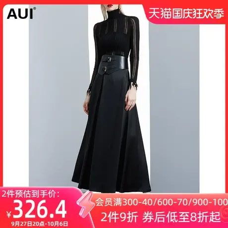 黑色高腰长款过膝半身裙女冬天配毛衣2023新款时尚垂感显瘦大摆裙图片