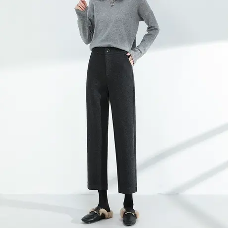阔腿毛呢裤女秋冬新款裤子高腰显瘦休闲九分宽松垂感加厚直筒裤潮图片