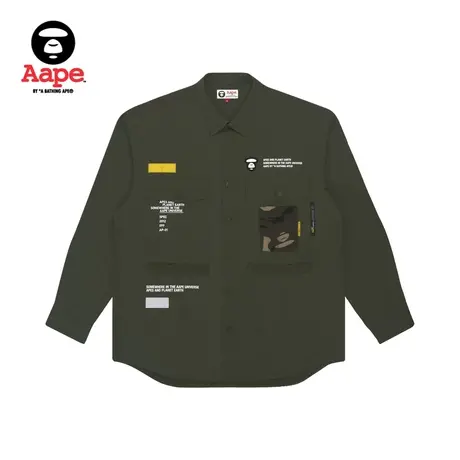 Aape男装春夏硅胶猿颜字母印花口袋拼接衬衫8373XXG图片