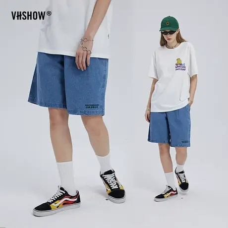 VIISHOW牛仔短裤男夏季潮流复古美式宽松简约休闲直筒情侣五分裤商品大图