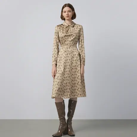 LANCY/朗姿真丝冬季新款衬衫连衣裙女印花收腰显瘦高级感裙子图片