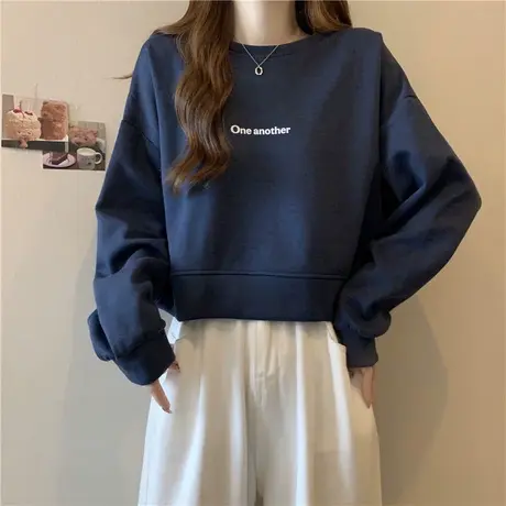 超火cec圆领无帽卫衣女春秋季薄款韩版宽松显瘦短款外套上衣潮牌商品大图