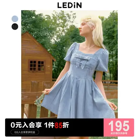 乐町公主风连衣裙23夏季新款软牛仔茶歇法式辣妹短裙蝴蝶结连衣裙商品大图