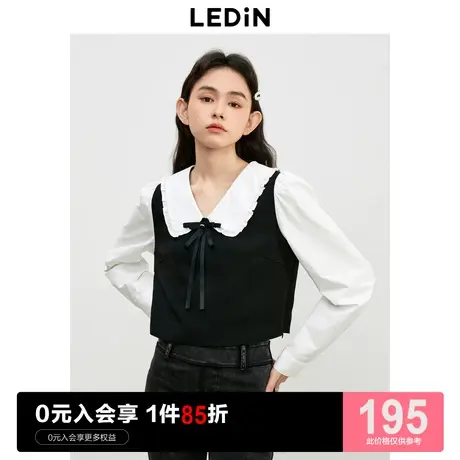 乐町木耳花边娃娃领可爱小香拼接衬衫2023年秋季新款女生甜美衬衣图片