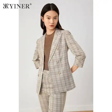 YINER音儿奥莱女装秋季格子小西装短外套商品大图