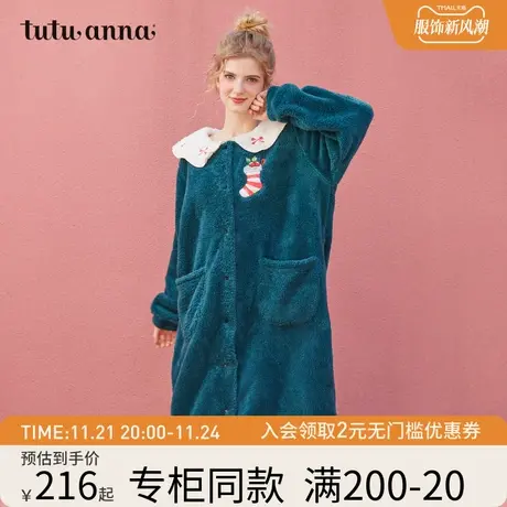 tutuanna家居服睡衣女日韩ins风圣诞羊羔绒可爱少女长袖睡裙商品大图