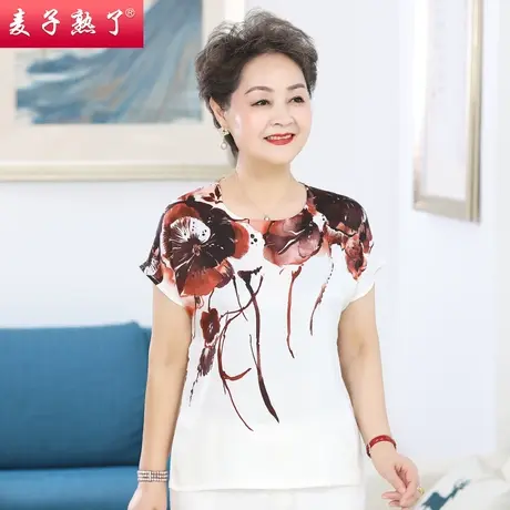 妈妈春装恤洋气印花雪纺衫女士打底新款气质上衣50岁中老年女装夏图片