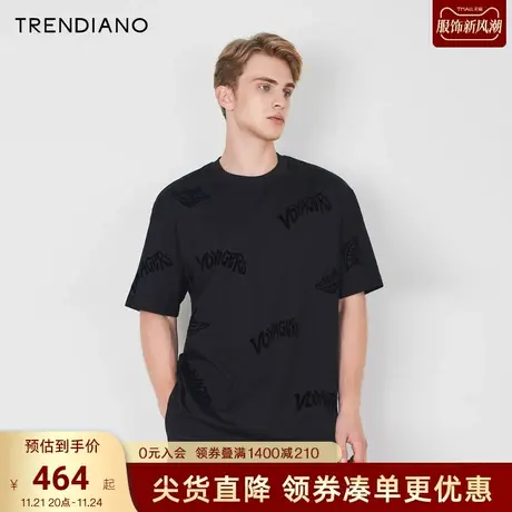 TRENDIANO官方2023新款夏季植绒字母宽松圆领短袖t恤男潮流商品大图