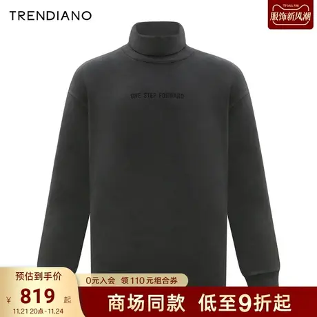 TRENDIANO撞色印花宽松高领卫衣2023秋冬季新款男士套头上衣商品大图