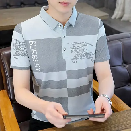 短袖T恤男纯棉翻领Polo衫夏季潮牌休闲印花半袖打底衫潮牌男装ins商品大图