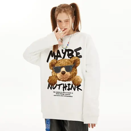 Nuthink无帽宽松卡通小熊卫衣春季潮牌男2023新款情侣装大码上衣商品大图