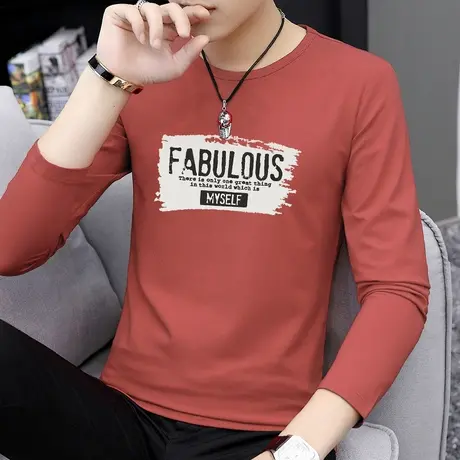 莫代尔长袖t恤男装潮牌潮流ins体恤内搭上衣服圆领打底衫秋衣小衫图片