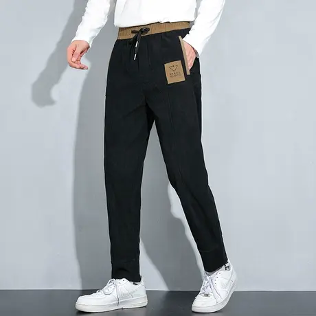 2023春秋新款新款男士灯芯绒小脚运动裤潮流百搭拼接休闲裤卫裤男商品大图