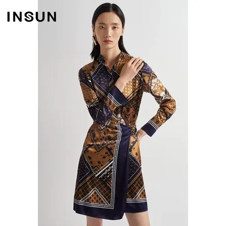 INSUN恩裳秋季古典印花立领衬衫连衣裙图片