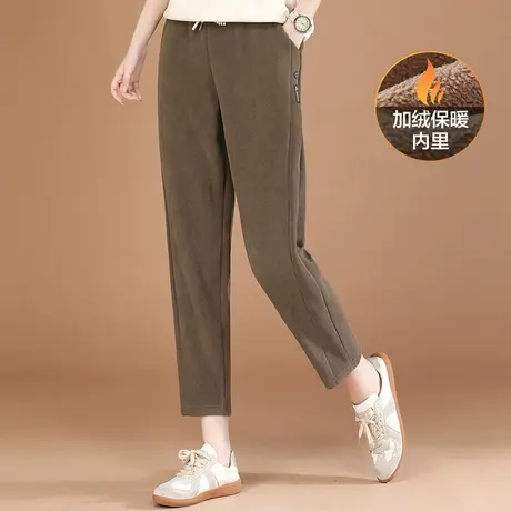 韩潮袭人松紧腰加绒加厚休闲裤女宽松显瘦保暖哈伦裤图片
