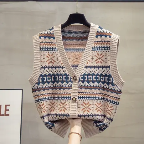 v领针织开衫马甲背心女2023秋装新款宽松马夹外穿上衣毛衣坎肩潮图片
