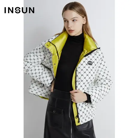INSUN恩裳线上专选冬季撞色休闲印花鸭绒面包服商品大图