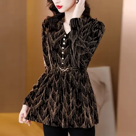 秋冬女士加绒打底衫2024年新款大码胖MM长袖百搭中年妈妈洋气小衫商品大图