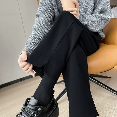 九分休闲毛呢裤女冬季新款加厚高腰小个子黑色哈伦阔腿直筒西装裤商品大图