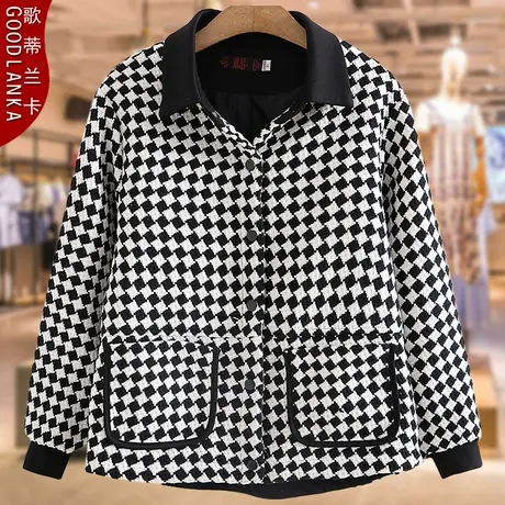 中老年妈妈春秋千鸟格休闲外套大码宽松洋气高贵中年人翻领夹克女商品大图