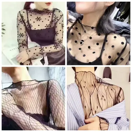 长袖t恤女韩版2024新款秋装欧货打底衫显瘦网纱上衣时尚洋气小衫商品大图