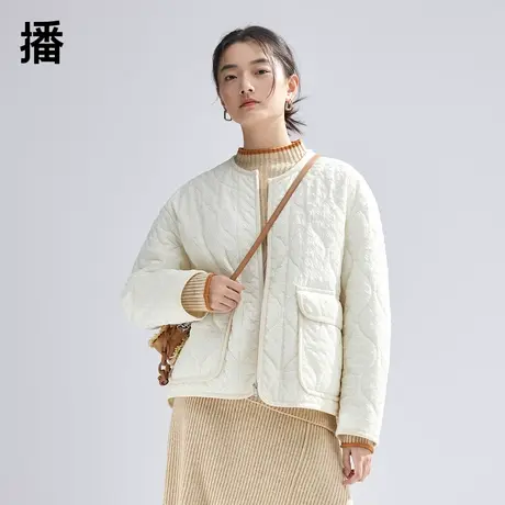 播圆领棉服外套女2023冬季新款韩版宽松短款无领薄棉衣DDR1PD5116商品大图