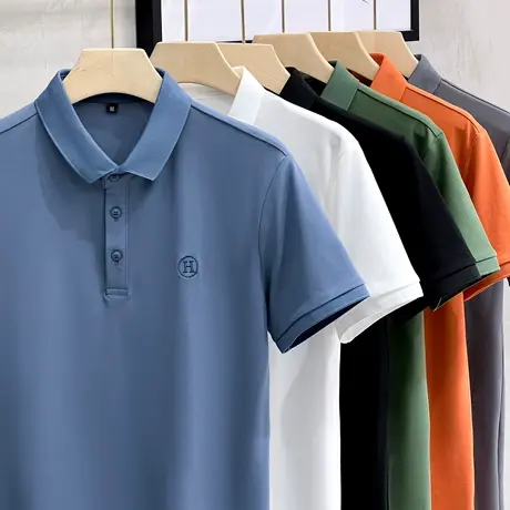 H刺绣翻领短袖polo衫男潮夏季t恤韩版修身潮流2023新款百搭体恤衫商品大图