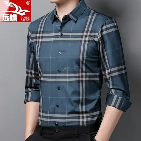 男士长袖衬衫男2022秋季新款时尚休闲衬衣中青年格子工装上衣男款图片
