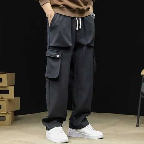 直筒黑色休闲裤男士春秋款宽松阔腿潮牌大码2024新款弹力裤子男裤商品大图