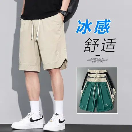 夏天冰丝卡其色男生五分休闲短裤夏季薄款男士宽松运动中裤子夏款商品大图
