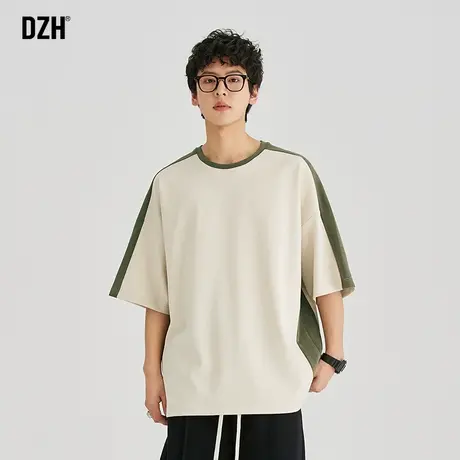 男士杏色重磅t恤男短袖美式潮牌男装2023新款圆领半袖上衣体恤衫商品大图