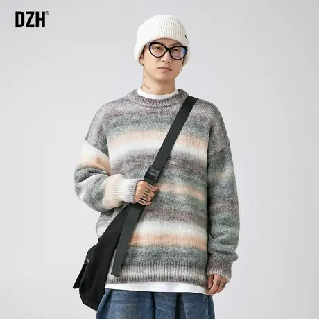 男士撞色条纹毛衣慵懒风早秋针织衫男士冬季内搭男2024新款毛线衣图片