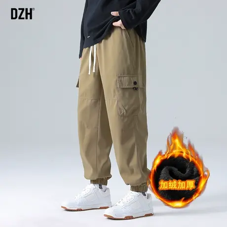男士卡其色加绒裤子男冬季潮牌工装裤子2024新款爆款束脚休闲长裤商品大图