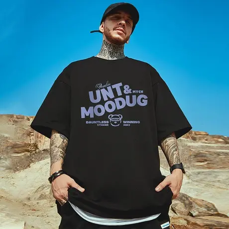 oversize港风潮牌国潮嘻哈短袖T恤宽松大码男装体恤简约情侣半袖图片