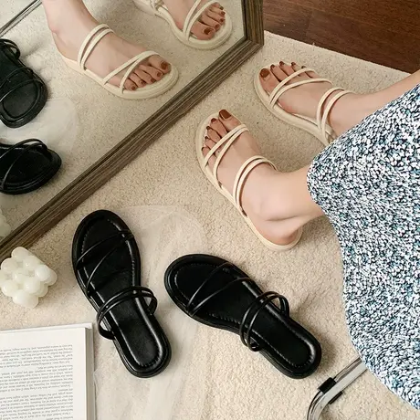 网红一字凉拖鞋仙女风夏季外穿ins2024年新款超火百搭沙滩鞋海边商品大图