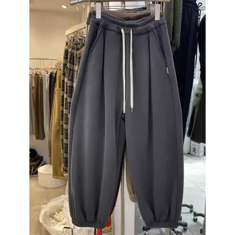 高腰宽松大码运动束脚哈伦裤女秋冬加绒加厚bf原宿风休闲阔腿卫裤商品大图