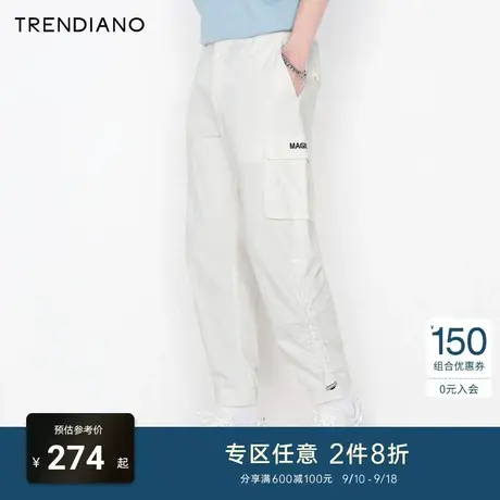 TRENDIANO潮牌官方秋季男装纯棉工装裤抽绳休闲裤潮流九分裤男商品大图