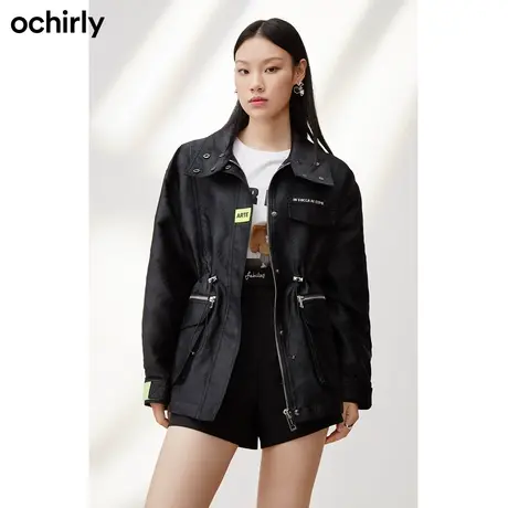 【呼呼严选专享】欧时力工装外套新款秋冬字母提花中长款图片