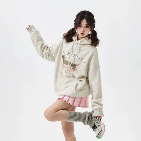 YEP卡通腊肠狗加绒连帽卫衣女秋冬2023新款加厚宽松oversize外套图片
