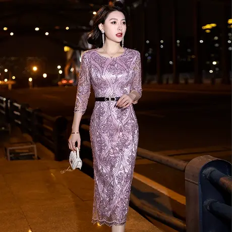 晚礼服2024新款女高级感紫色平时可穿喜婆婆婚宴装妈妈宴会连衣裙图片