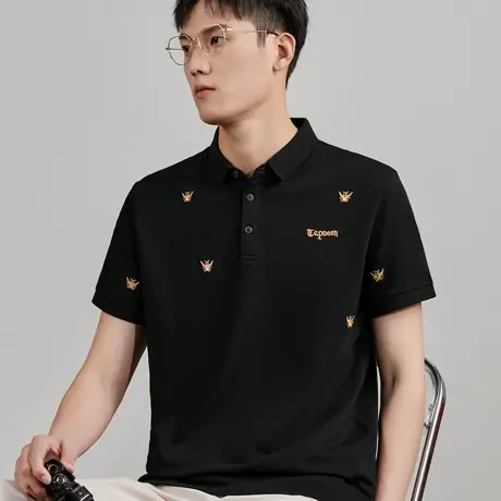 潮流2025夏季新款男士时尚刺绣POLO衫短袖休闲上衣青年翻领半截袖商品大图