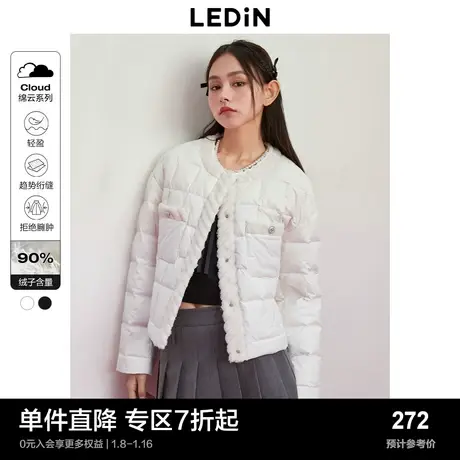 乐町小香风短款羽绒外套秋冬新款灯芯绒拼接羽绒服甜心短外套图片