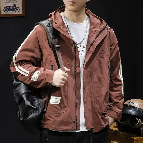 砖红冲锋衣外套男春季2024新款潮牌男装工装大码男款男士夹克春秋图片