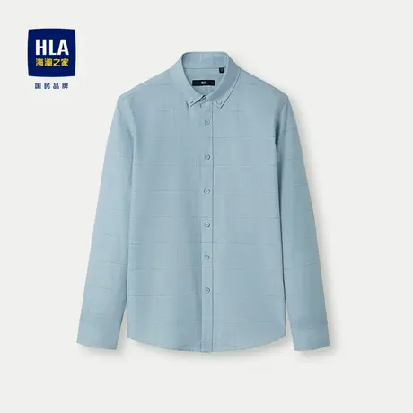 HLA/海澜之家牛津纺长袖休闲衬衫2024春夏新款纯棉格子时尚衬衣男商品大图