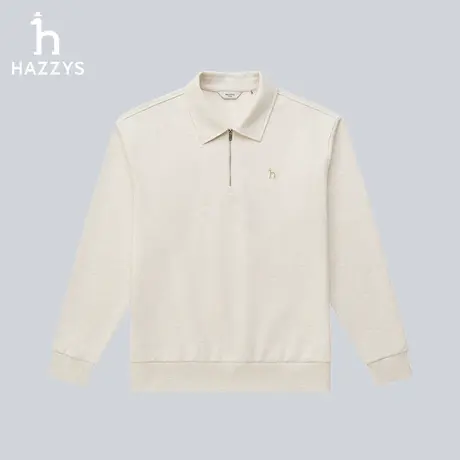 【商场同款】Hazzys哈吉斯2024春季新品休闲卫衣长袖纯色翻领潮流商品大图