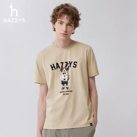 Hazzys哈吉斯奥莱2024春夏新品短袖T恤衫简约圆领上衣男休闲男装图片